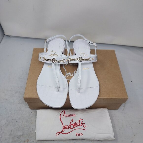 Christian Louboutin White MJ Thong Alligator Block Heel Sandal - Picture 4 of 12